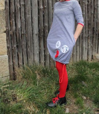 Dámské BALONOVÉ šaty - pruhy + puntíky na přání vyrobeno v ČR