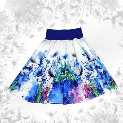 Dámská půlkolová sukně Luční kvítí na bílé | XS, S, M, L, XL