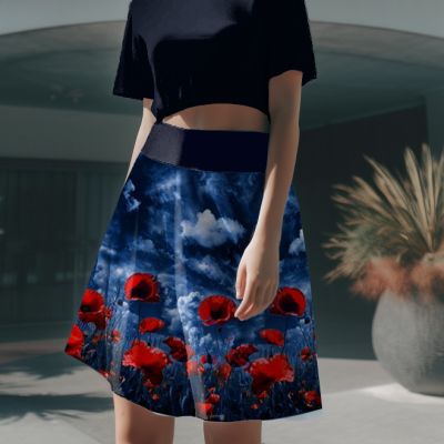 Dámská půlkolová sukně Máky probarvené | XS, S, M, L, XL