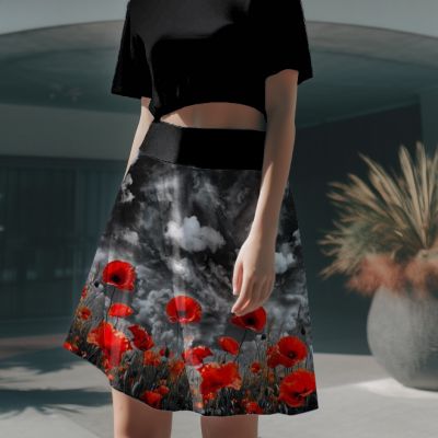 Dámská půlkolová sukně Máky červené | XS, S, M, L, XL