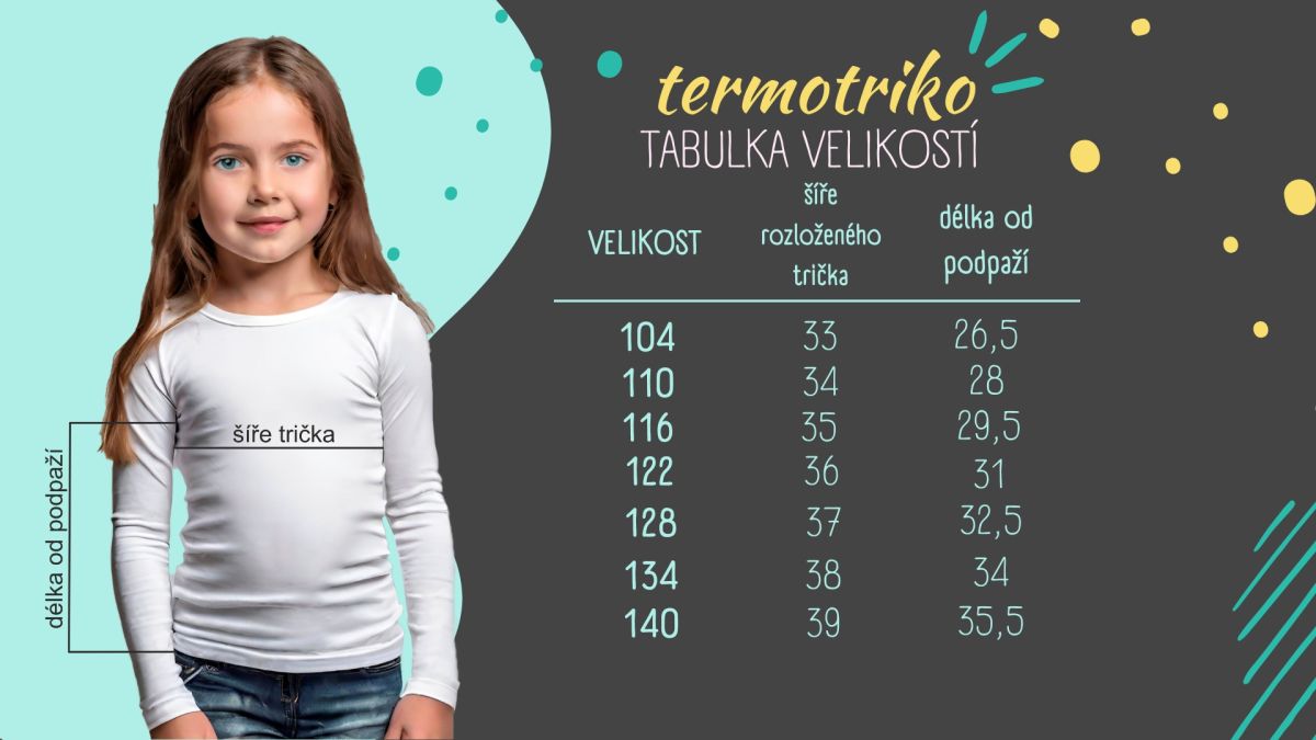 Tabulka velikostí dětské termoprádlo