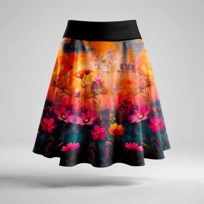 dámská letní sukně půlkolová květovaná, abstraktní