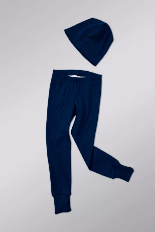 žebrované legíny navy modrá
