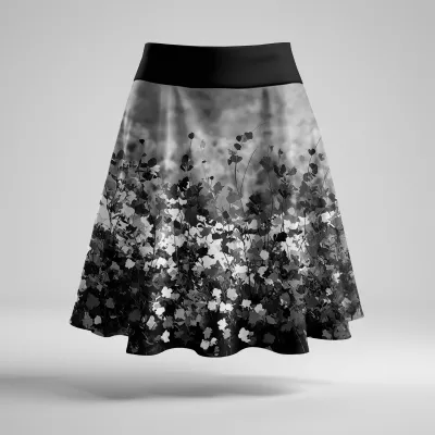 Dámská půlkolová sukně - Černobílá kvítka | XS, S, M, L, XL
