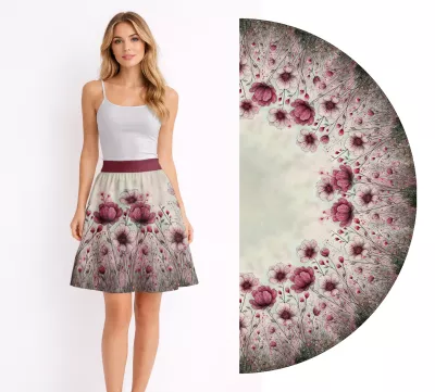 Dámská půlkolová sukně - Bordó květy vyrobeno v ČR Dámská půlkolová sukně - Bordó květy vyrobeno v ČR
