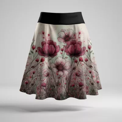 Dámská půlkolová sukně - Bordó květy | XS, S, M, L, XL