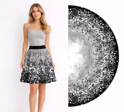 Dámská půlkolová sukně - Černobílá kvítka vyrobeno v ČR Dámská půlkolová sukně - Černobílá kvítka vyrobeno v ČR