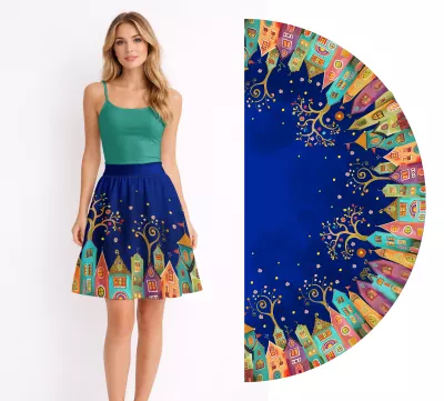 Dámská půlkolová sukně - Domečky vyrobeno v ČR