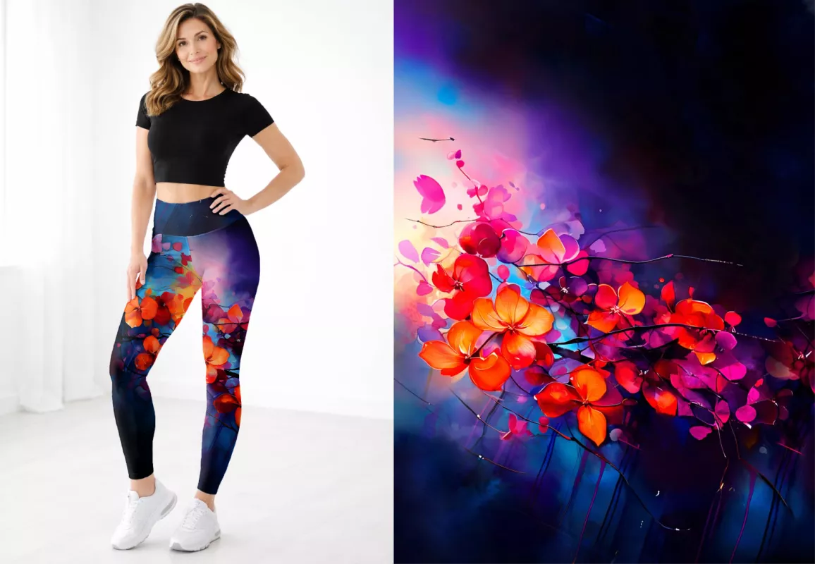 Lehké sportovní legíny na cvičení - Abstaktní květy Mavatex