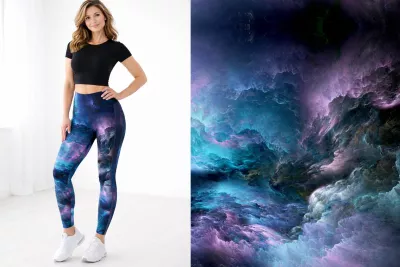 Designové legíny, přírodní, ombré, abstraktní, fialové