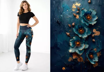 Lehké sportovní legíny na cvičení - Modré květy | XS, S, M, L, XL