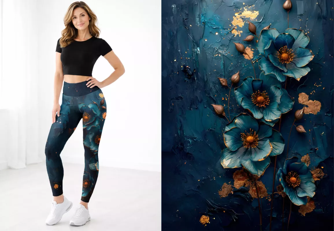 Lehké sportovní legíny na cvičení - Modré květy Mavatex