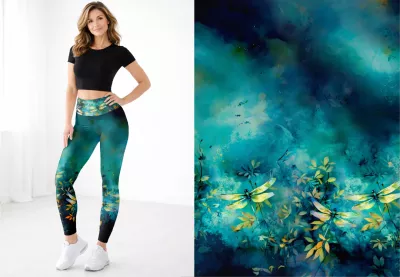 Designové legíny, přírodní, ombré, vážky