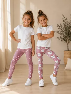 Set dvou kusů legín z příjemného Milk silk úpletu - puntíky a kočičky vyrobeno v ČR Set dvou kusů legín z příjemného Milk silk úpletu - puntíky a kočičky vyrobeno v ČR