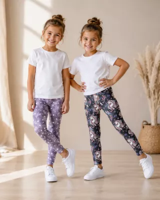 Set dvou kusů legín z příjemného Milk silk úpletu - srdíčka a jednorožci vyrobeno v ČR