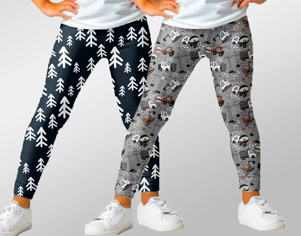 Set dvou kusů legín z příjemného Milk silk úpletu - stromečky a autíčka vyrobeno v ČR