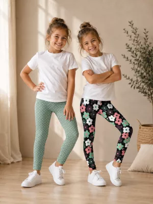 Set dvou kusů legín z příjemného Milk silk úpletu - puntíky a kytičky vyrobeno v ČR Set dvou kusů legín z příjemného Milk silk úpletu - puntíky a kytičky vyrobeno v ČR