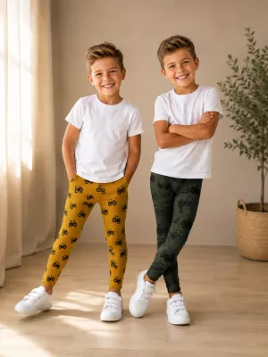 Set dvou kusů legín z příjemného Milk silk úpletu - traktory vyrobeno v ČR