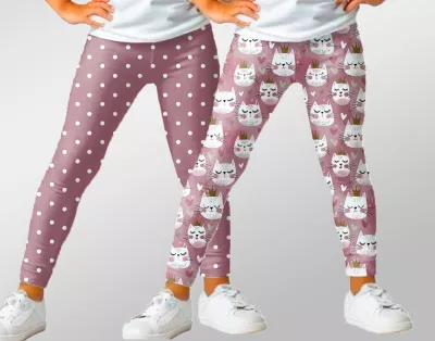 Set dvou kusů legín z příjemného Milk silk úpletu - puntíky a kočičky | 104 (2ks), 110 (2ks), 116 (2ks), 122 (2ks), 128 (2ks), 134 (2ks), 140 (2ks), 146 (2ks), 98 (2ks)