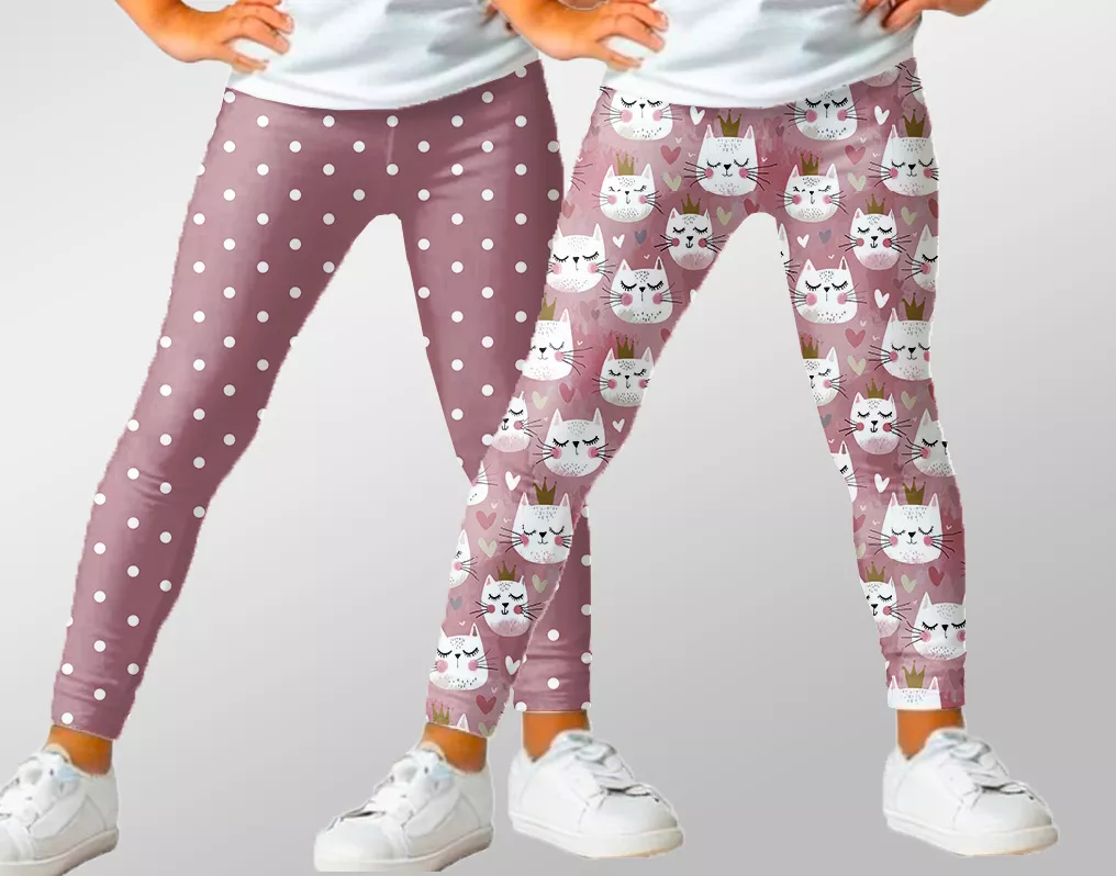 Set dvou kusů legín z příjemného Milk silk úpletu - puntíky a kočičky vyrobeno v ČR