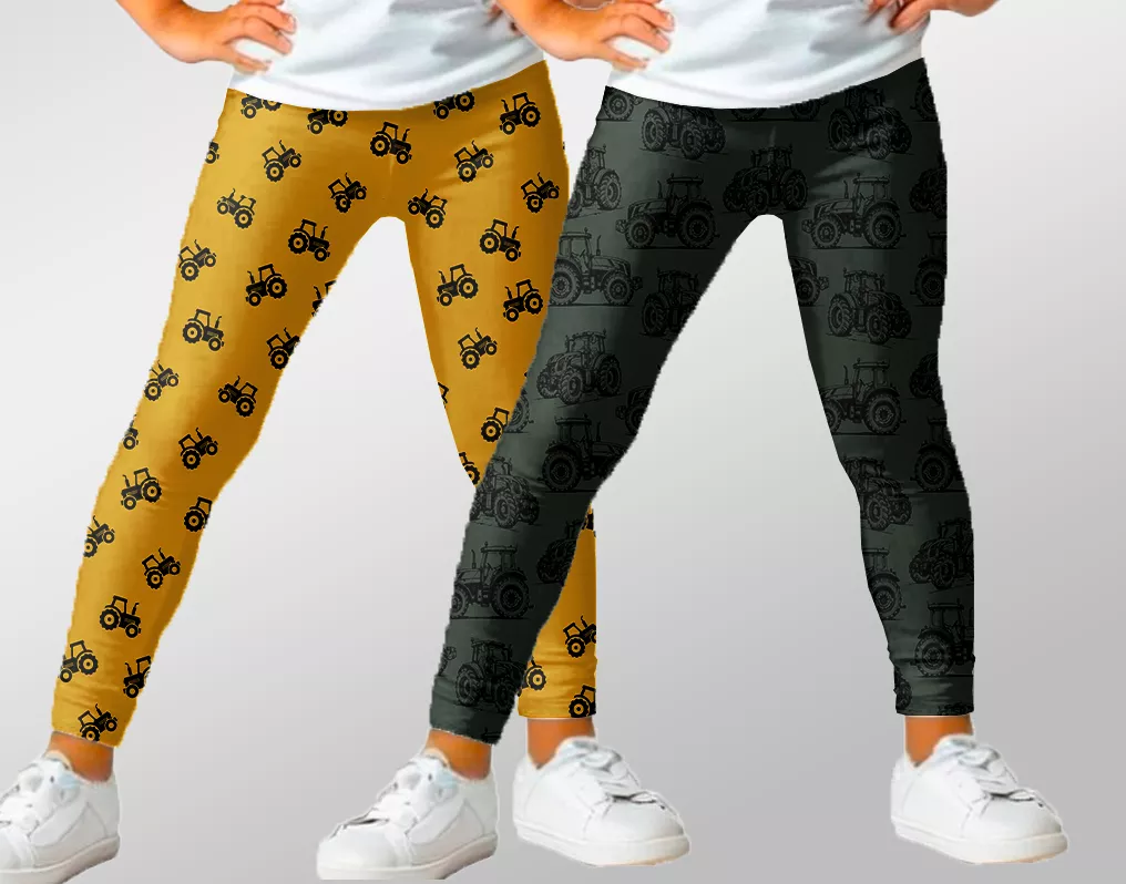 Set dvou kusů legín z příjemného Milk silk úpletu - traktory vyrobeno v ČR